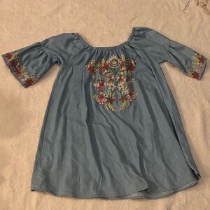 Umgee Blue Dress with Floral Embroidery